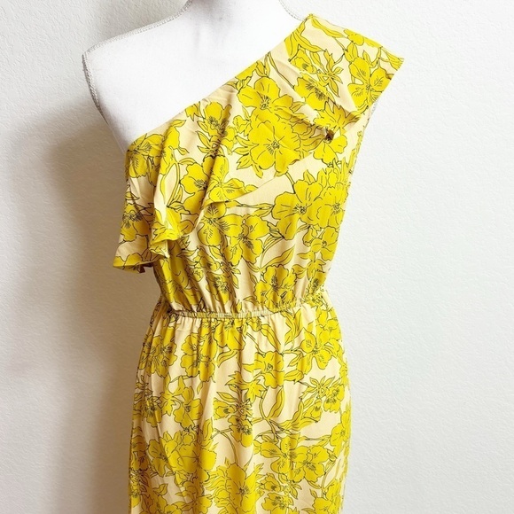 CUPSHE YELLOW FLORAL PRINT ONE  SHOULDER WOMEN SUMMER DRESS SIZE XS BRAND NEW - Picture 2 of 11